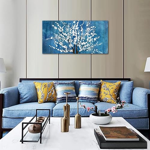 Miniatura 3 de arteWOODS Lienzo decorativo para pared, diseño de flores blancas, cuadros de flores de ciruelo para decoración de pared de sala de estar, fondo