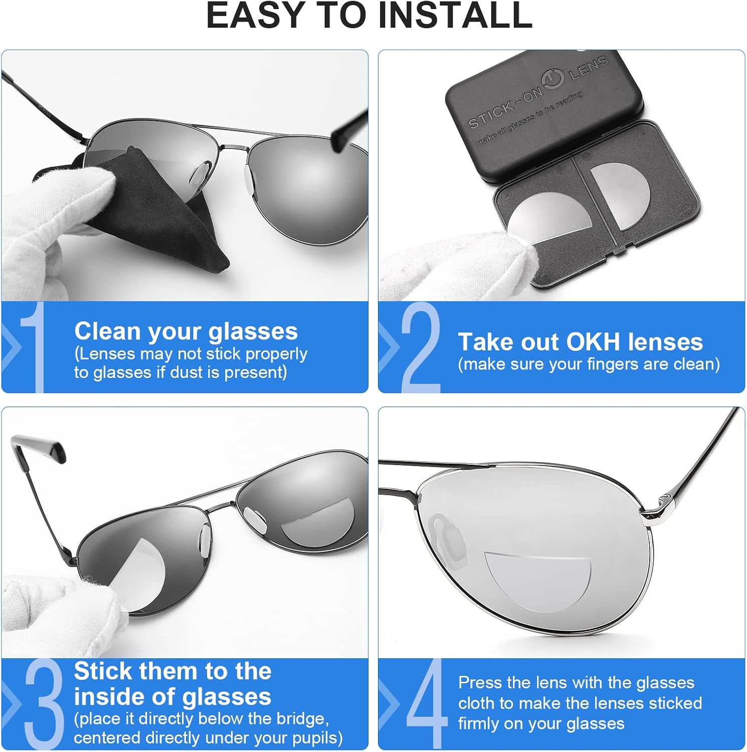 OKH 2-pack Stick-on Bifocal Lenses Reader, Adhesive Magnifying Reading Lenses for Glasses Goggles, No Water Needed - Image 7