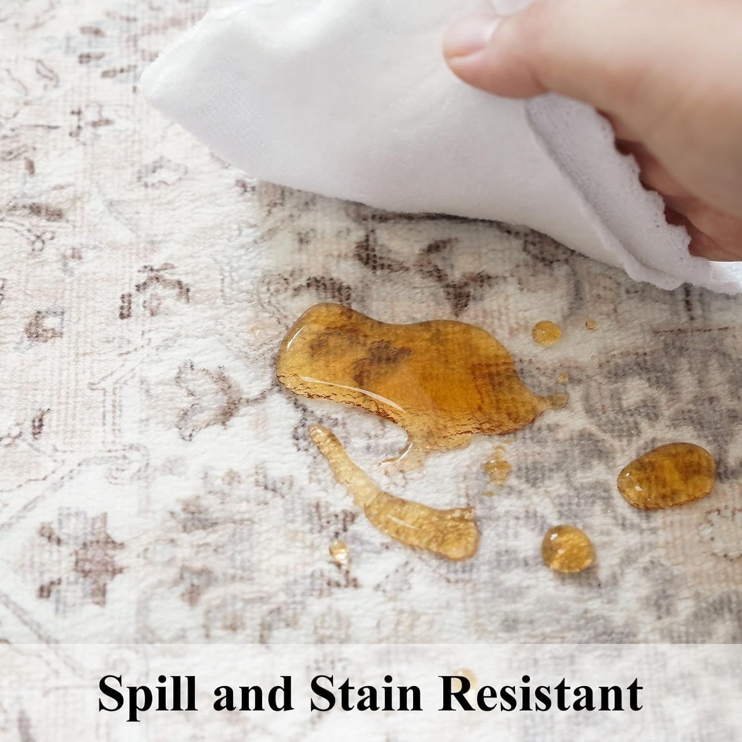 Living Room 6x9 Area Rugs: Farmhouse Washable Ultra Soft Carpet for Bedroom Nursery Indoor Vintage Stain Resistant Rug for Dining Room Non-Slip Durable Neutral Floor Mat for Pet Owners(6x9 Beige)