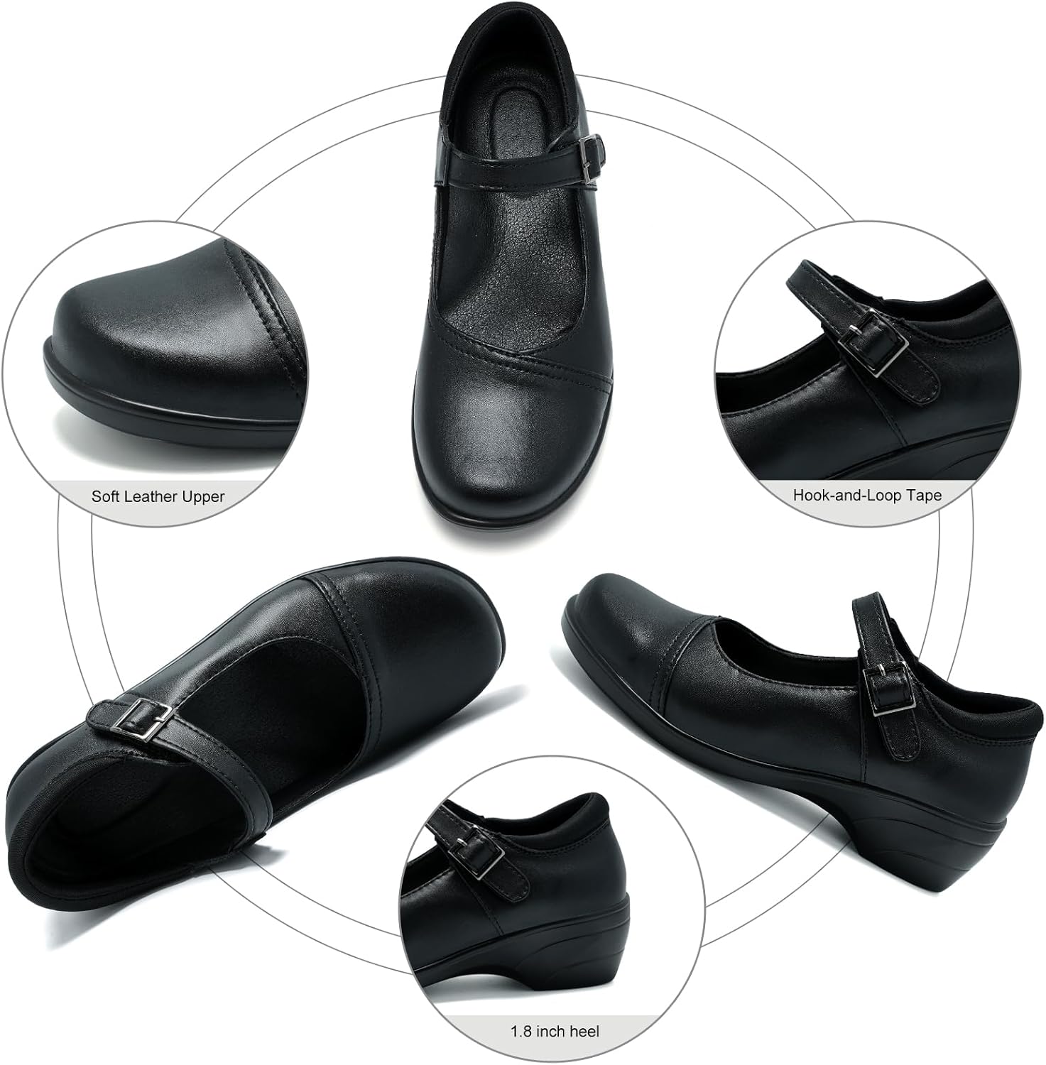 Womens Mary Jane Shoes with Arch Support Leather Round Toe Classics Ankle Strap Loafers Comfort Dress Shoes - Image 3