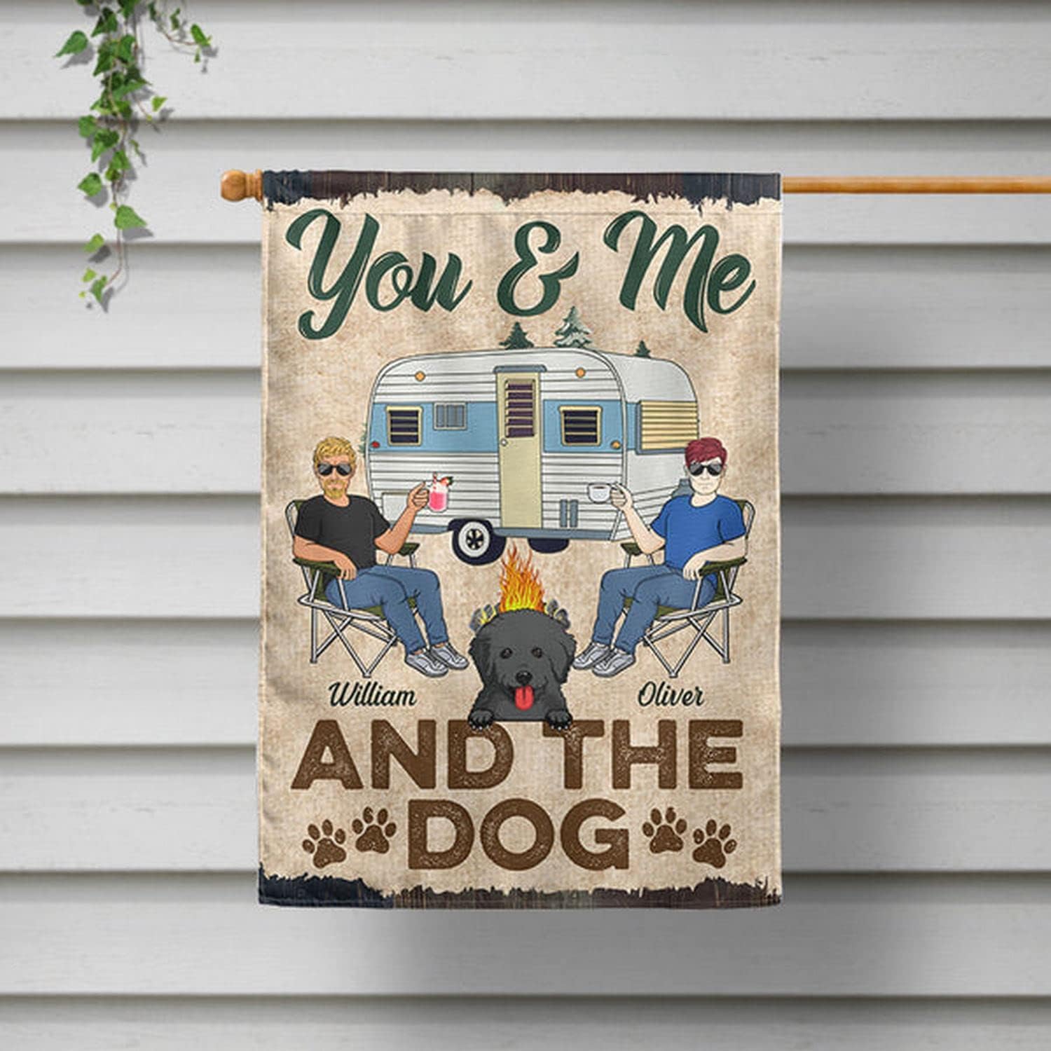 Personalized Campsite Flag, Husband & Wife Partners for Life, You and Me and the Dogs, Custom RV Camper Decor, Double Sided 12.5"x18" Outdoor Flag