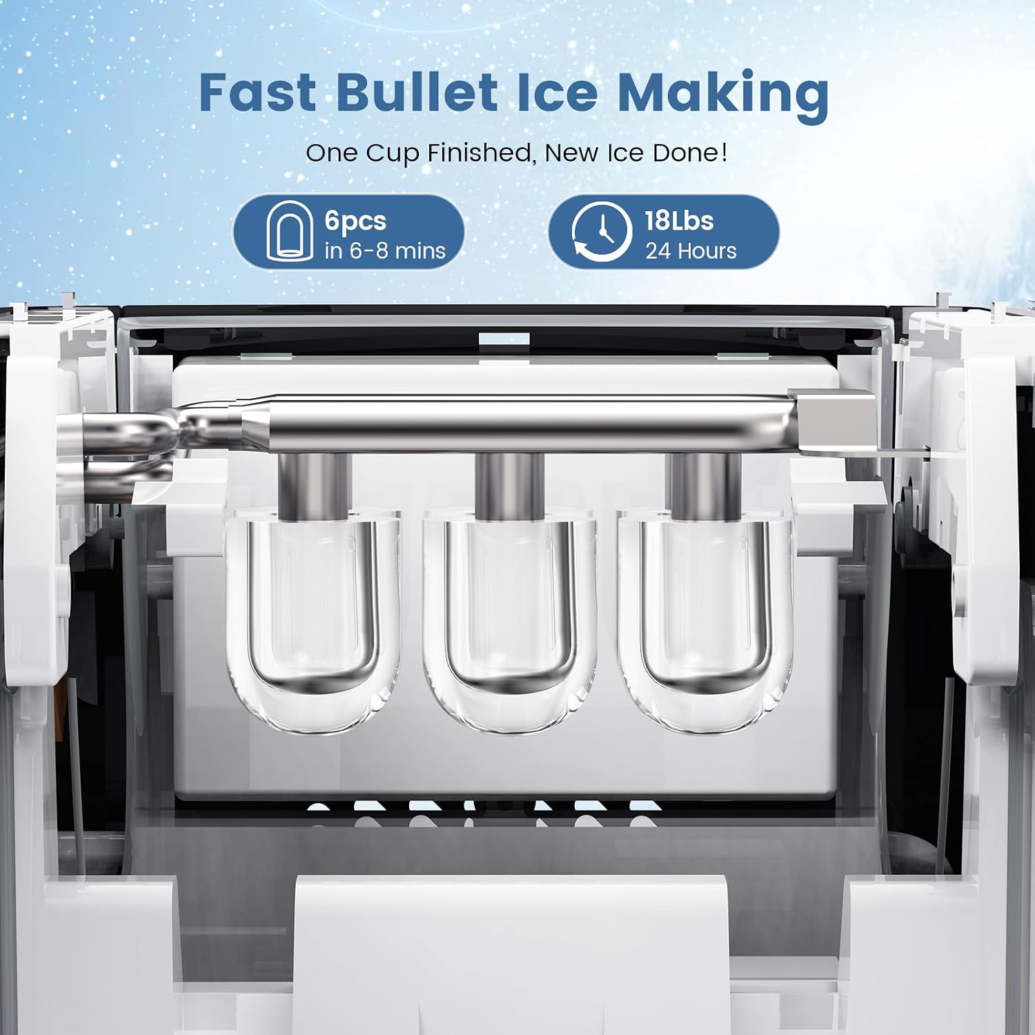 Electactic Compact Countertop Ice Makers, 18Lbs/Day Bullet Ice Maker, Removable Lid Easy to Clean, Fast 6Pcs Bullet Ice in 8 Mins, Self-Cleaning & Low Noise for Office, Bedroom, RV(Black)