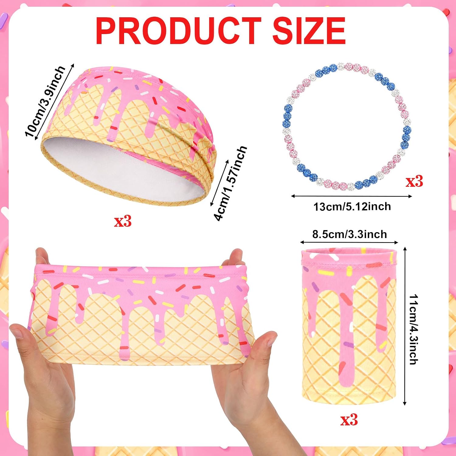 Wiooffen Baseball Headbands and Ice Cream Drip Wristbands with Beaded Necklaces Multi Color Sport Party Stuff Gifts for Athletes Baseball Football Basketball Running Team Accessory Supplies