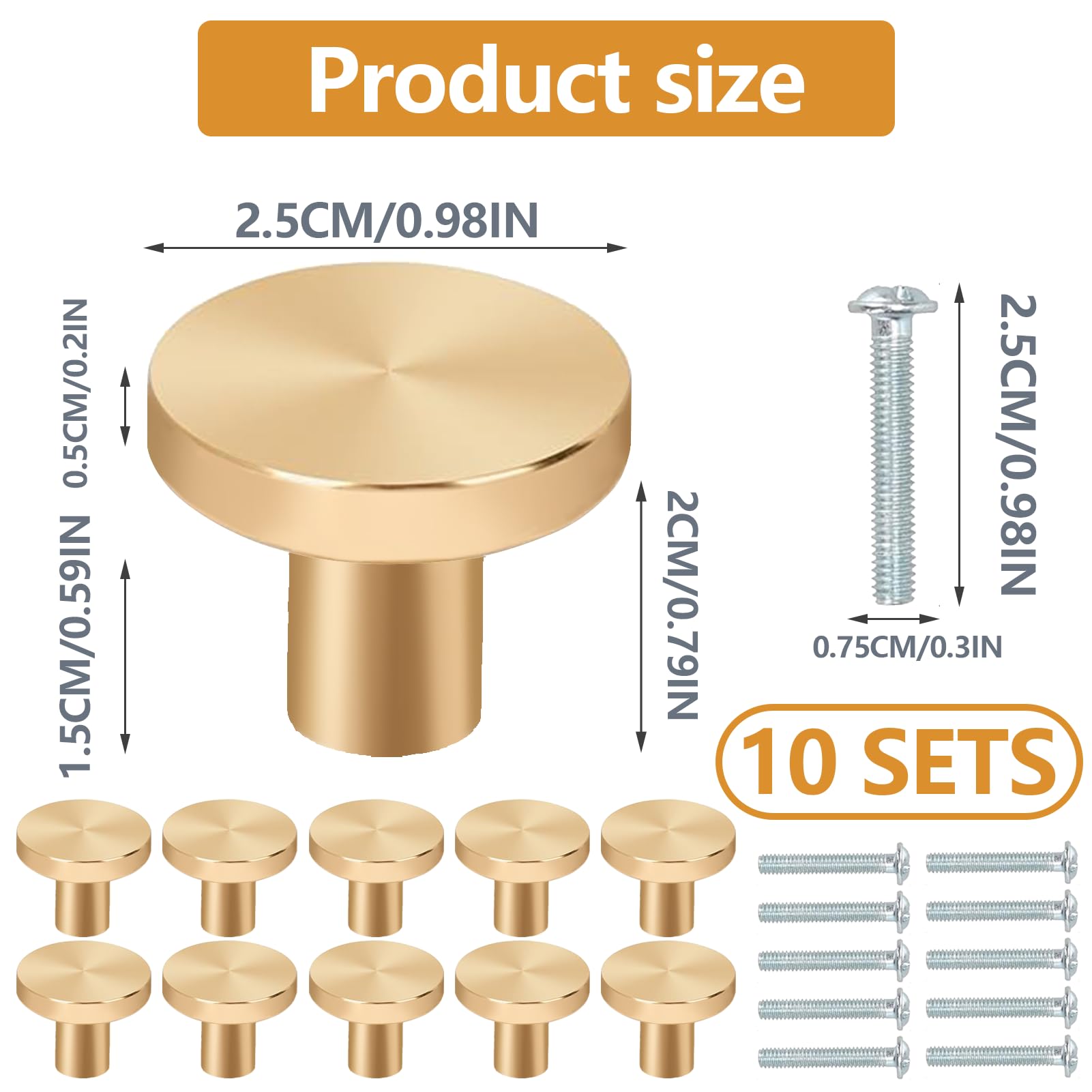 Deilonie 10Pcs Gold Cabinet Knobs Round,Gold Handles for Drawers,Drawer Knobs,Decoration - Image 2