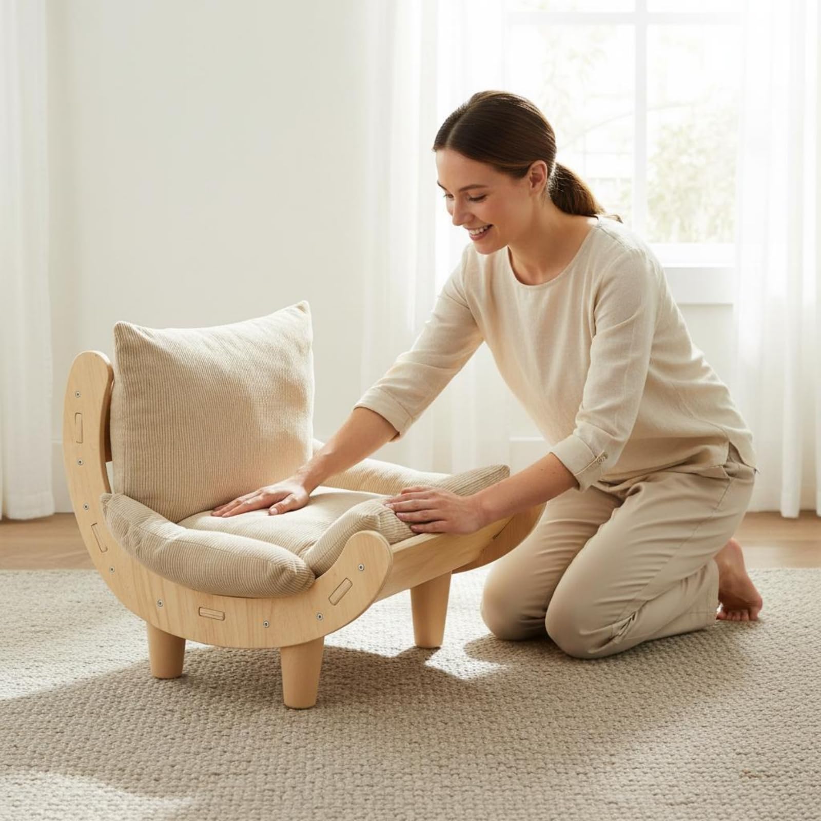 Lit Griffoir Chat Double Face Canapé Griffoir Chat Coussin Doux Accessoire Animal pour Intérieur, Beige