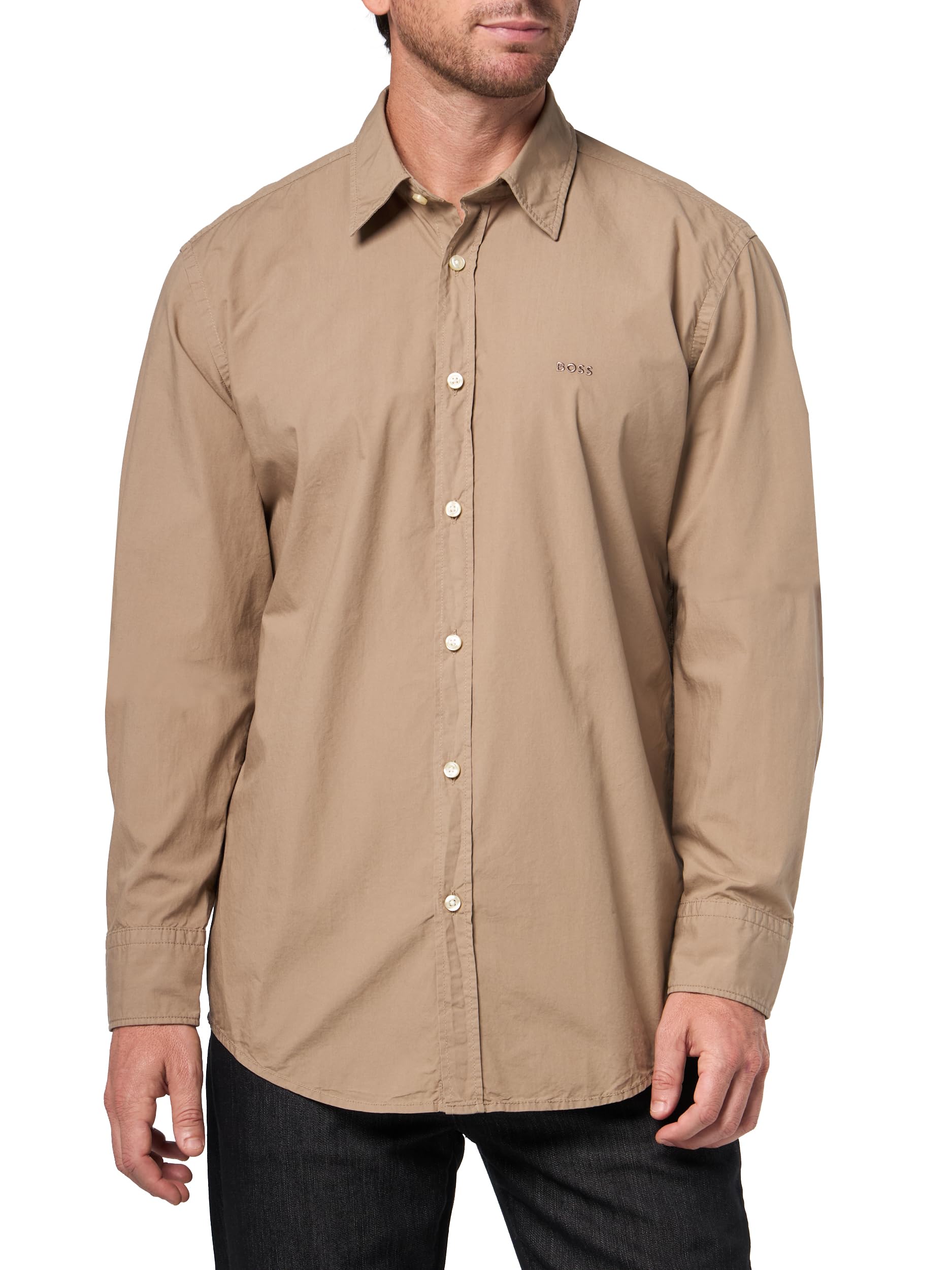 

                                                    BOSS, Soft Flannel Button Down Shirt, Camel Desser