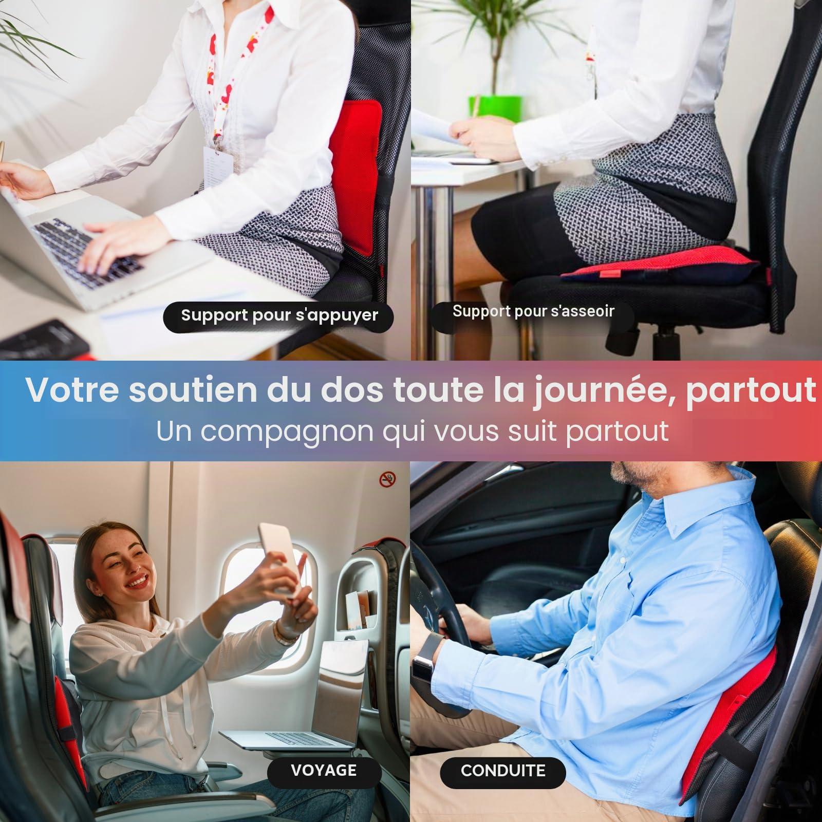 AJUVIA Vitaliseur du dos pour un soulagement rapide de la douleur en 3 secondes, oreiller de soutien lombaire orthopédique 6 en 1, coussin de la technologie Air-Cell pour chaise de bureau et siège de voiture