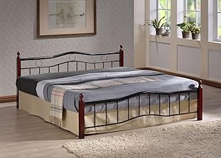 MAF Wood And Steel Bed MAF-6888- Queen Size 190x150 With Wooden Legs Cherry Brown