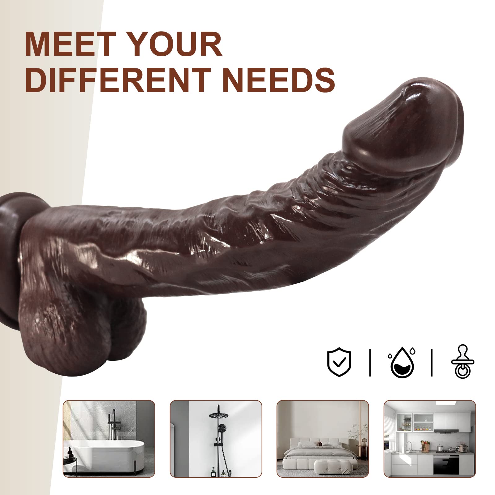 Huge Black Realistic Dildo with Strong Suction Cup Adult Sex Toys for Women Men, 9 Inch Big Soft Silicone Flexible Lifelike Dildos with Curved Shaft and Balls for Vaginal G spot and Anal Play