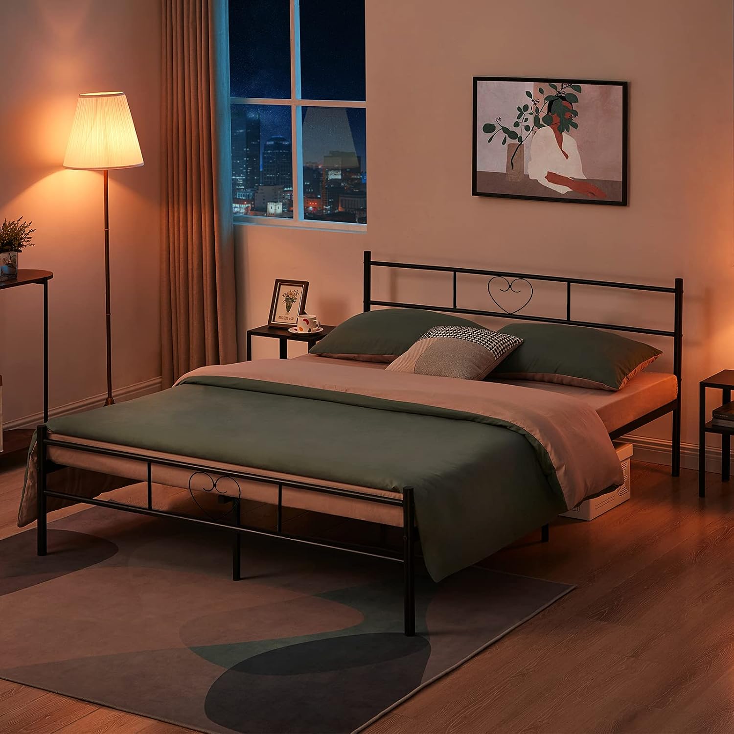 GreenForest Bed Frame Full Metal Platform Bed with Headboard and Footboard, Sturdy 12 inch Bed with Strong Mattress Foundation No Box Spring Needed, Black