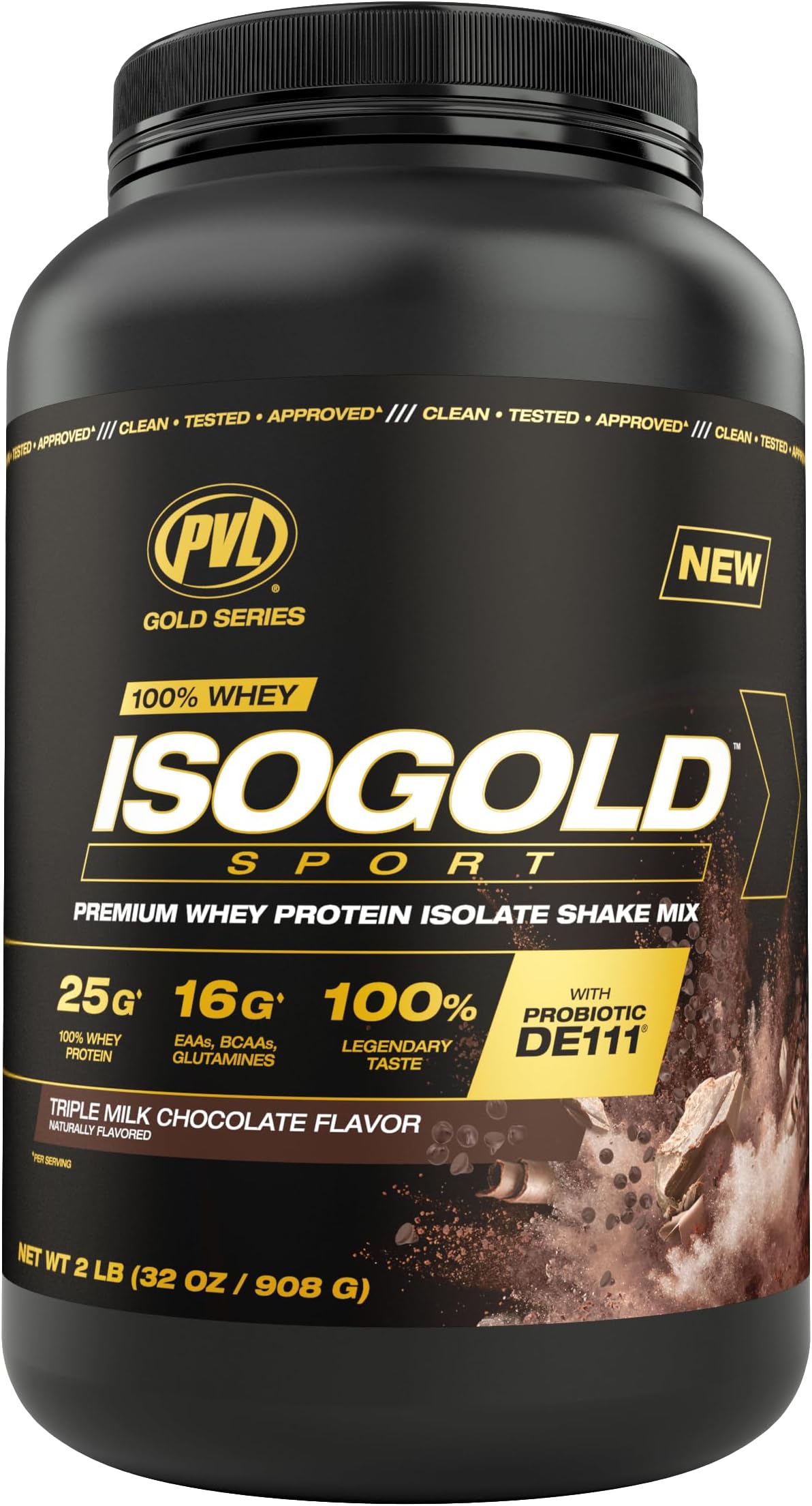PVL Gold Series - 100% Whey ISOGOLD Sport - Premium Whey Protein Isolate Shake Mix - 2 LB - Triple Chocolate