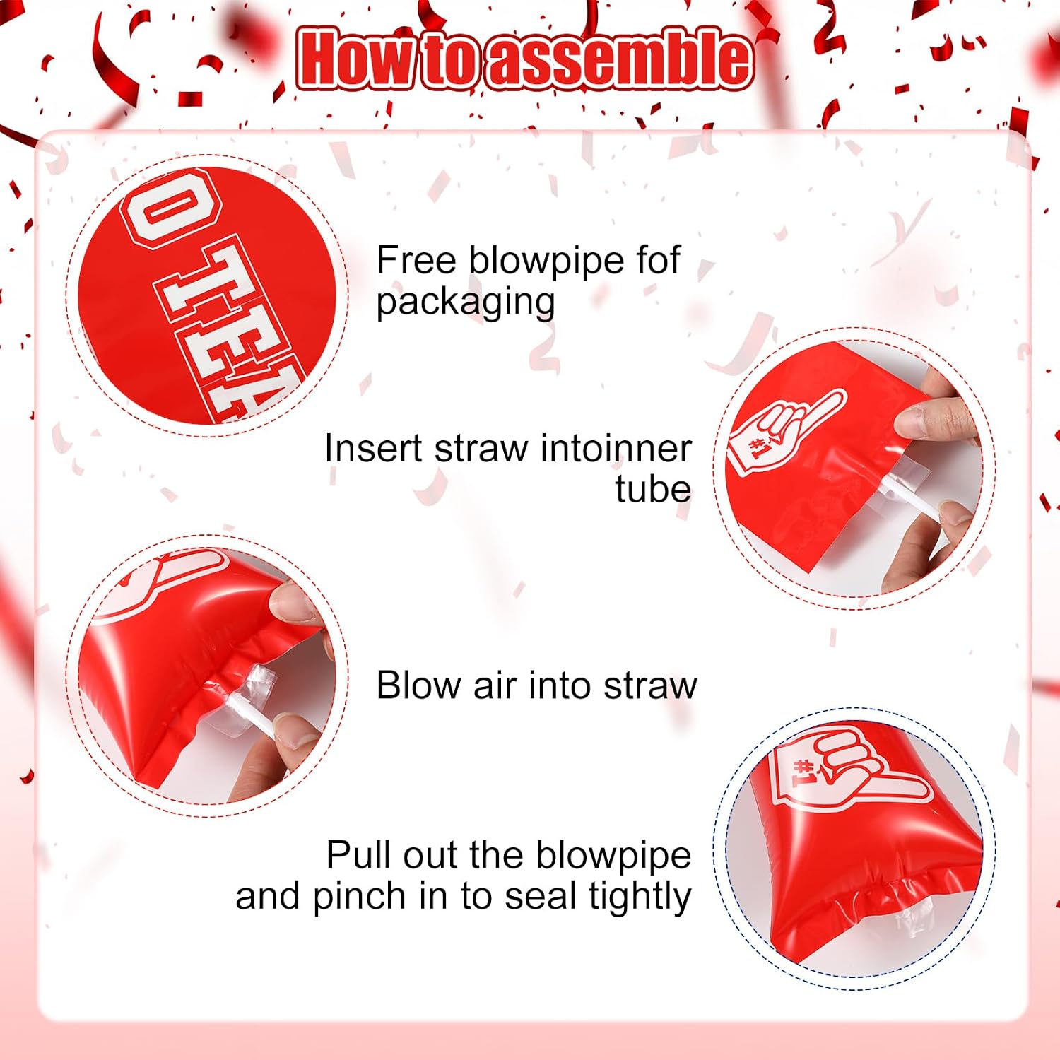 Roowest 60 Pcs Thunder Stick Team Spirit Boom Stick Cheer Accessories, Red image 3