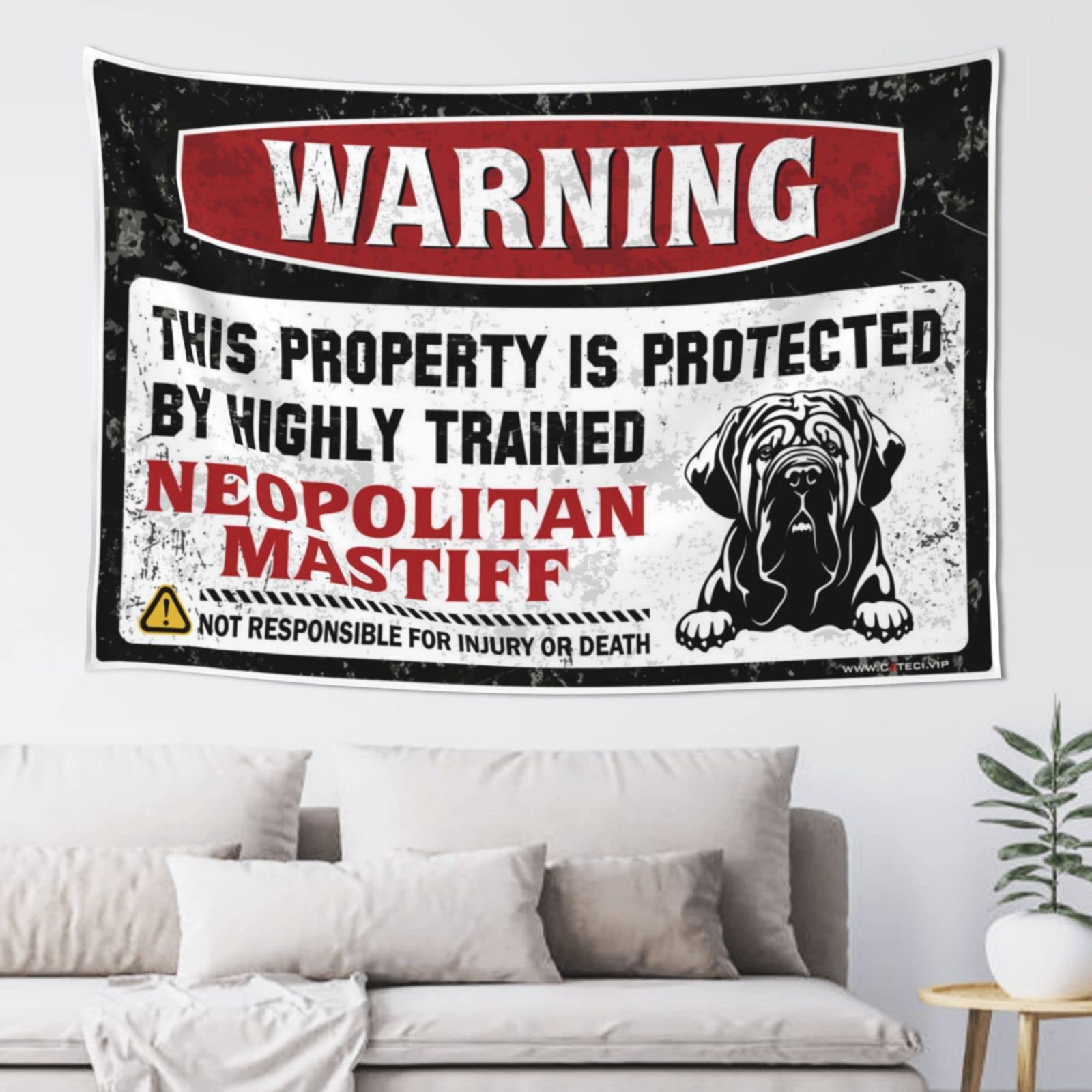 Pravoxi One Color Man Cabe Decor Warning This Property Is Protected By A Highly Trained Neopolitan Mastiff Tapestry Tapestry Aesthetic Cave Man Bar(75X100cm)