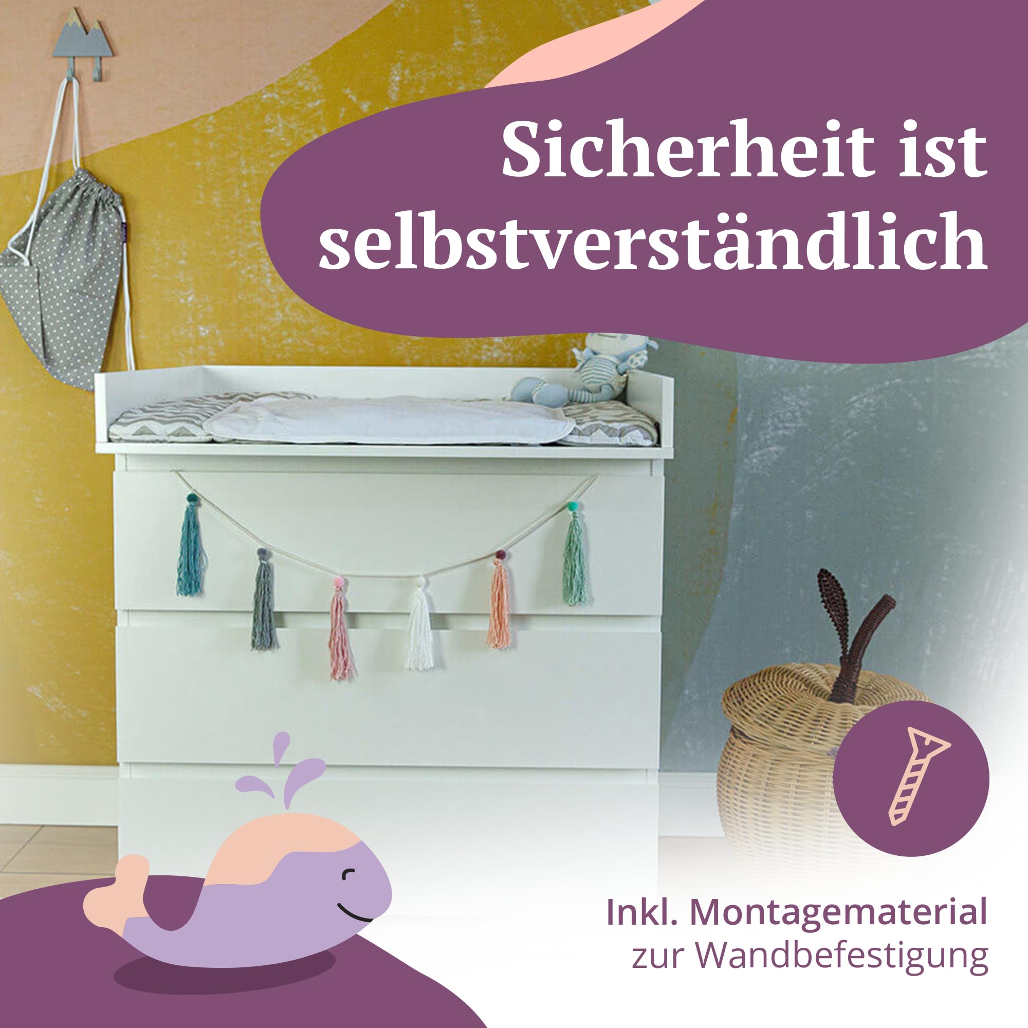 Puckdaddy® Wickelaufsatz Espen, für Malm Kommode, Weiß, Kinderzimmer