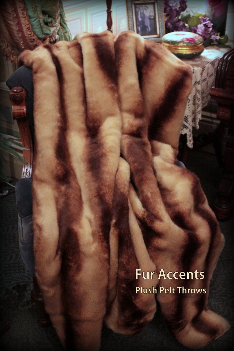 Plush Faux Fur Throw Blanket/Coverlet/Brown Mink Chinchilla Stripe Luxury  Fur Throw 6' New