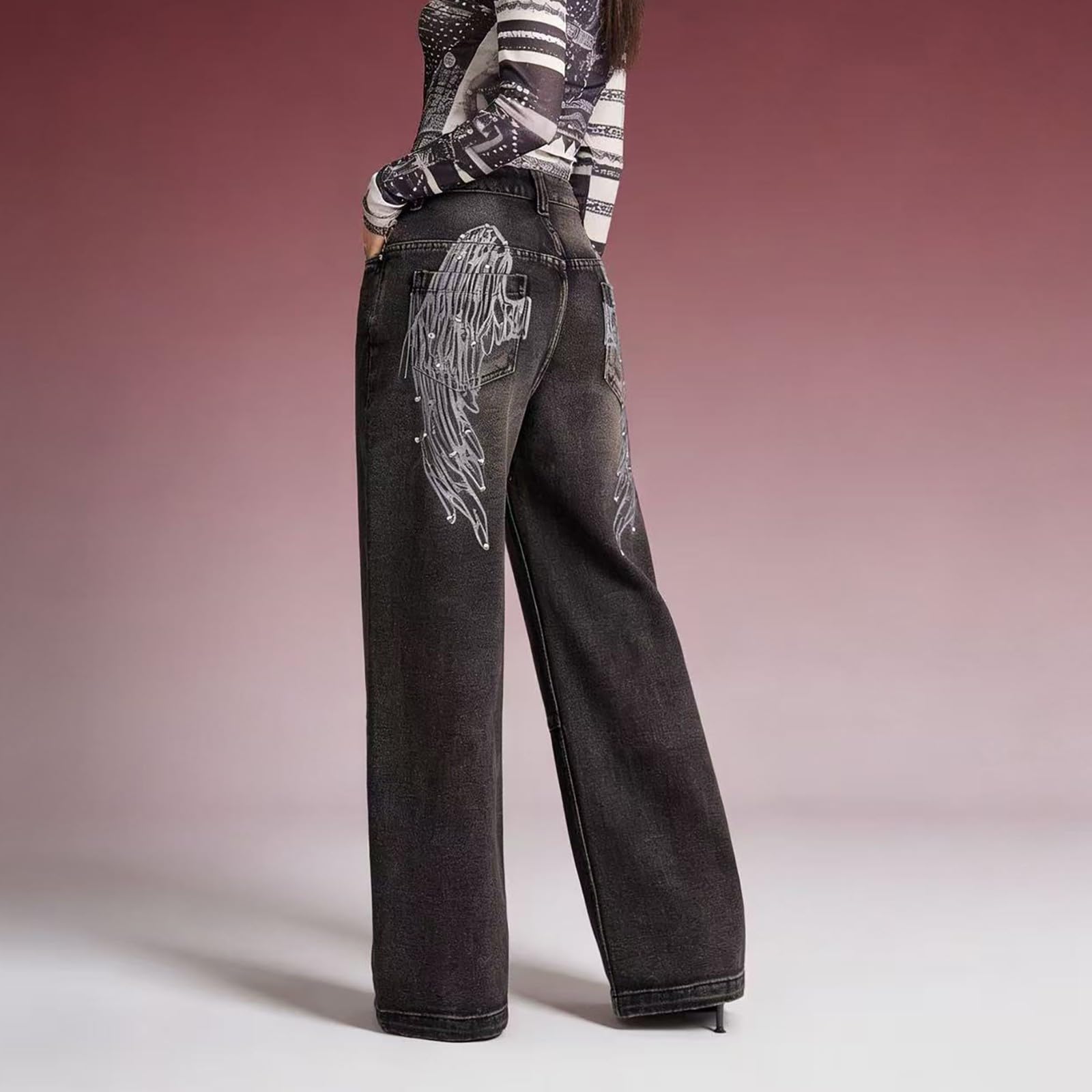 Jeans Donna Vita Alta Elasticizzati Jeans Baggy Casual Leggeri Pantaloni Elasticizzati Curvy Gamba Larga con Tasche Pantaloni Denim Vita Alta Larghi Comodi Palazzo Streetwear Taglie Forti Moda Hiphop