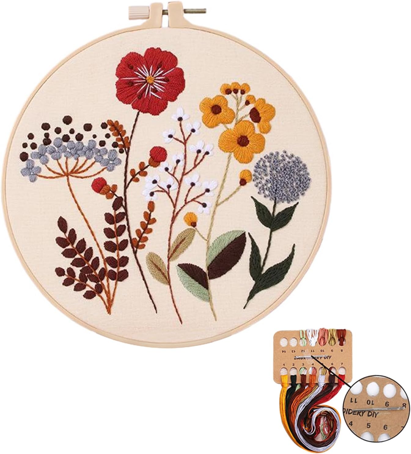 ELTONGUU Embroidery Kit for Beginners Adult, Flower Pattern Embroidery Kit for Beginners Include Embroidery Cloth Hoops Threads, Cross Stitch Kits Mother Day Gift Hand Stitch