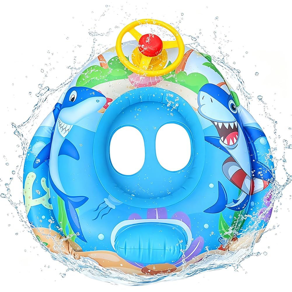 Shark Inflatable Swimming Ring, Swim Float with Safety Seat, Inflatable Toddler Float Pool Floats Swim Rings Swimming Pools Bathing Accessories Pool Inflatables Floats Rings for Kids Water Training