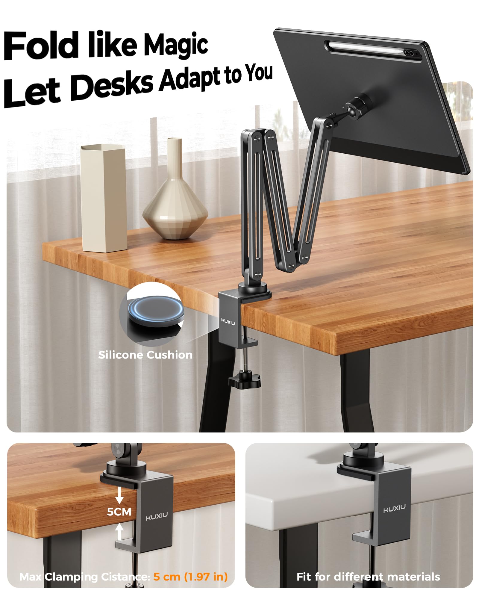KU XIU Supporto magnetico per Samsung Galaxy Tab 14.6 pollici, braccio regolabile pieghevole per scrivania, supporto per tablet in lega di alluminio per Galaxy Tab S10 Ultra/S9 Ultra/S8Ultra