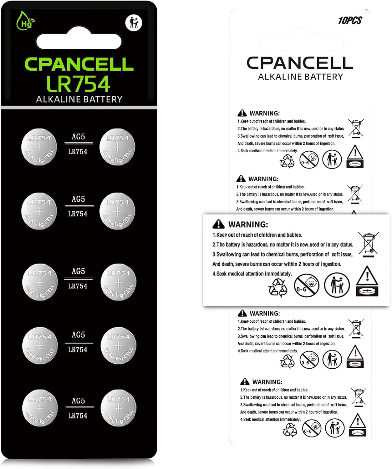 CPANCELL AG5 LR754 309 393 SR754 SR754 Battery Alkaline Button Cell Battery (10 Count)