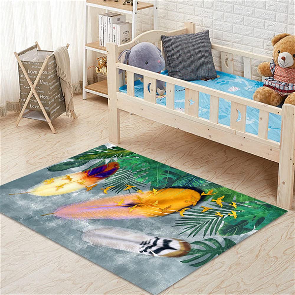 Tapis salon vert motif feuille rectangulaire 40x60cm isolant acoustique