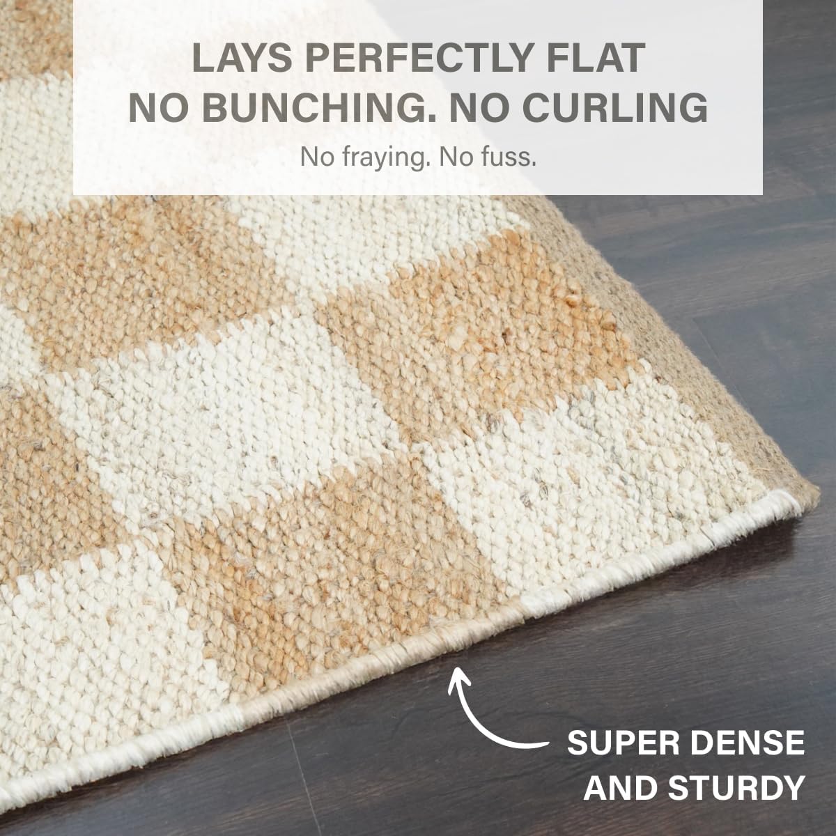 Homespice Mesa White & Tan Checkered Jute Rug, Dense & Thick 2x3' image 5