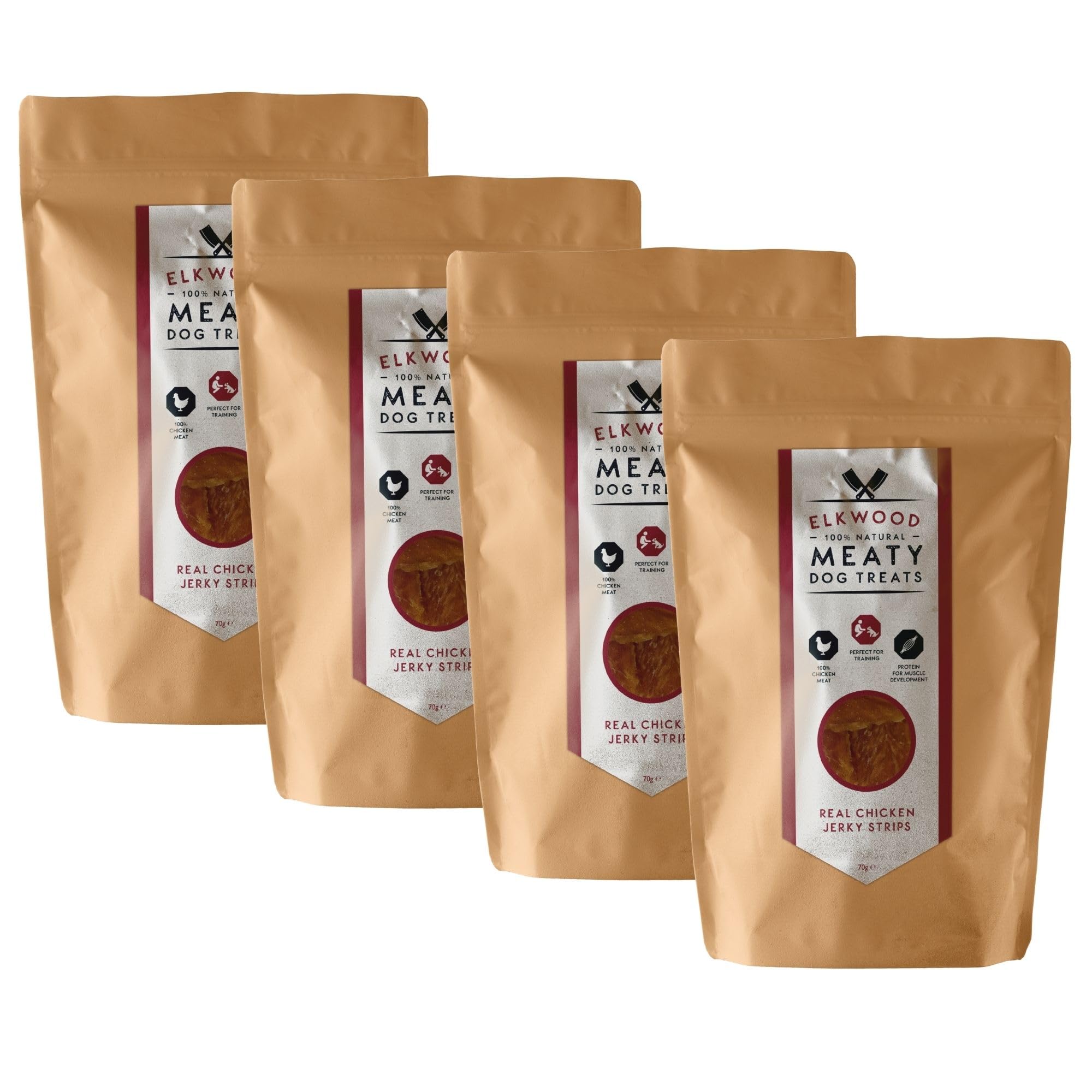 Elkwood Natural Dog Treats 70g - 100% Real Chicken Jerky Strips | High Protein, Air-Dried, Rawhide-Free Dog Treats for Training & Muscle Growth - (Pack of 4)