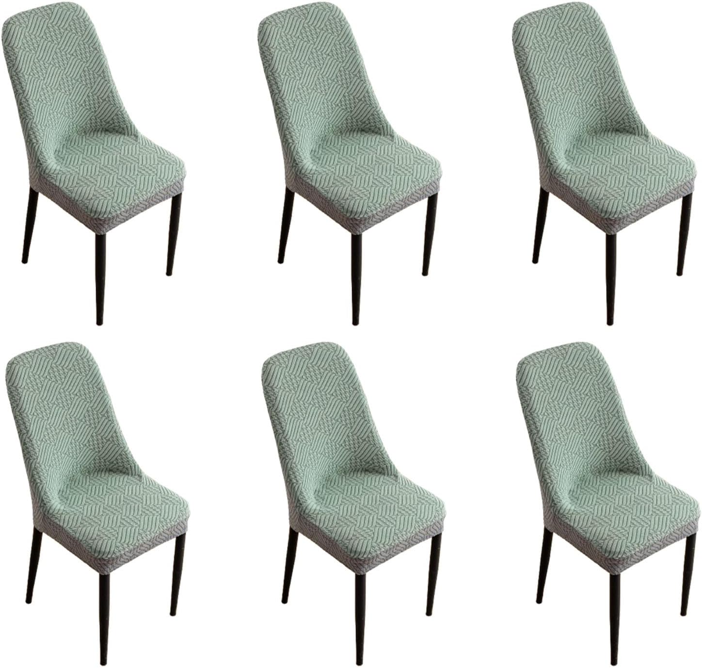 Home Curved Stretch Chair Covers Modern Dining Chair Covers Armless Curved Back Chair Cover Protector for Kitchen, Office and Living,Green,6pcs