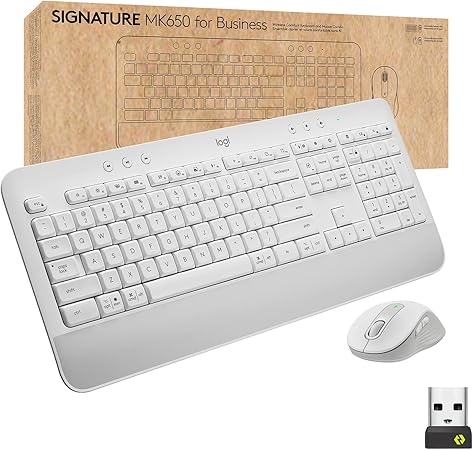 Logitech Signature MK650 Combo voor business, draadloze muis en toetsenbord, Logi Bolt, Bluetooth, SmartWheel, wereldwijd gecertificeerd, Windows/Mac/ Chrome/Linux - wit