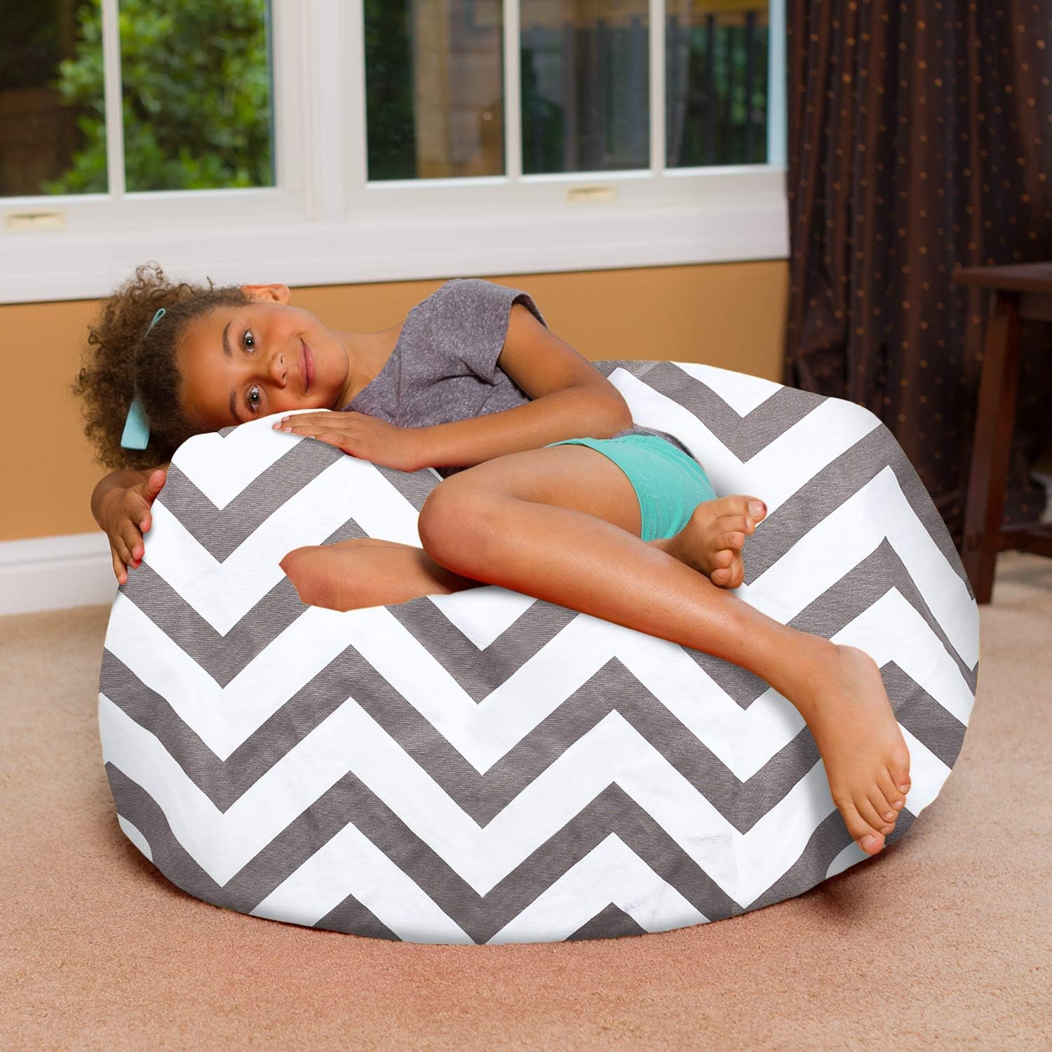 Posh Creations Beanbags Bean Bag Chair, Large-38in, Canvas Chevron Gray and White