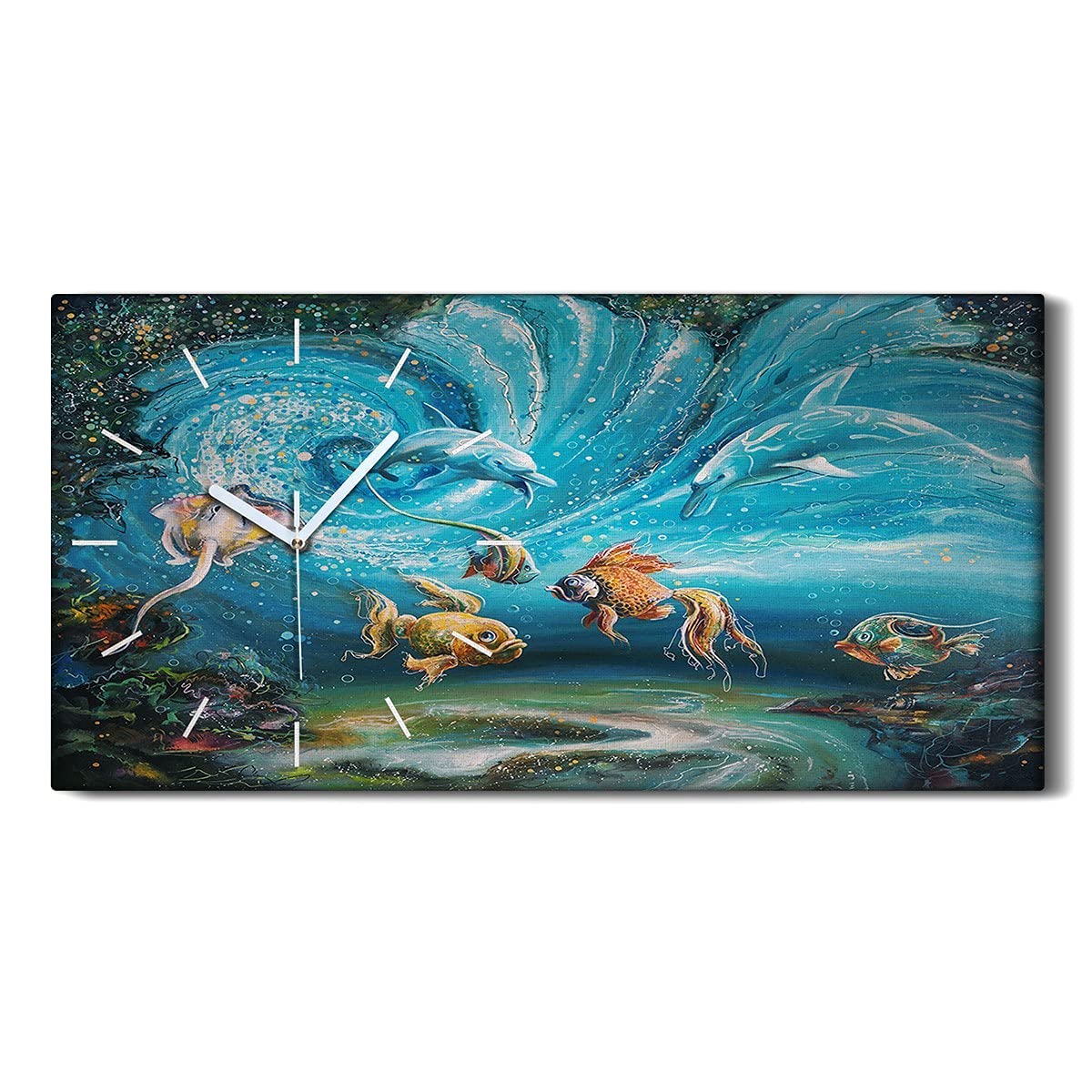 Art Mural Horloge Toile Poisson | Cadre Zen Idéal pour le Salon