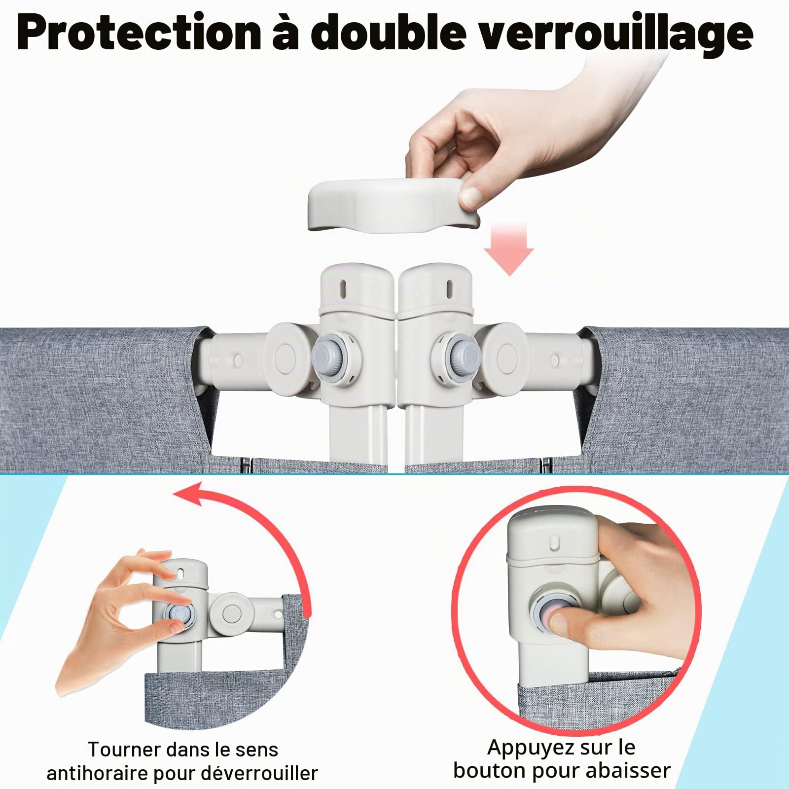UISEBRT Barrière de lit pour enfants, 180 cm, réglable en hauteur, protection anti-chute, gris