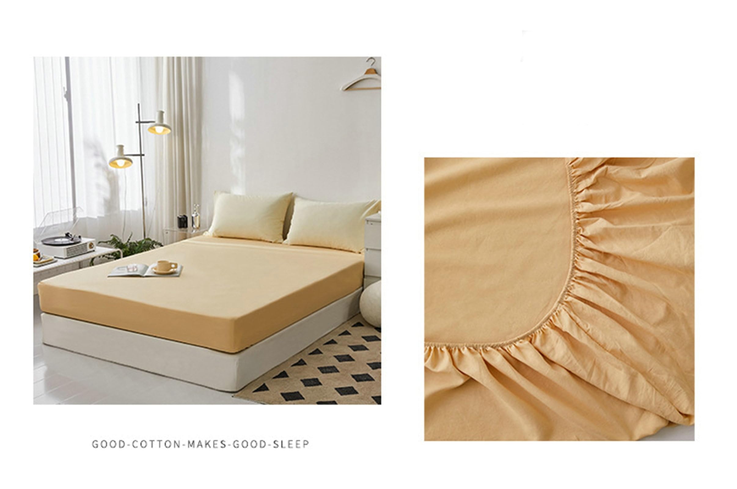 Epinki Drap Housse 150x200 Coton, Bonnet 22cm, Kaki, Drap Couleur Unie Drap de Lit