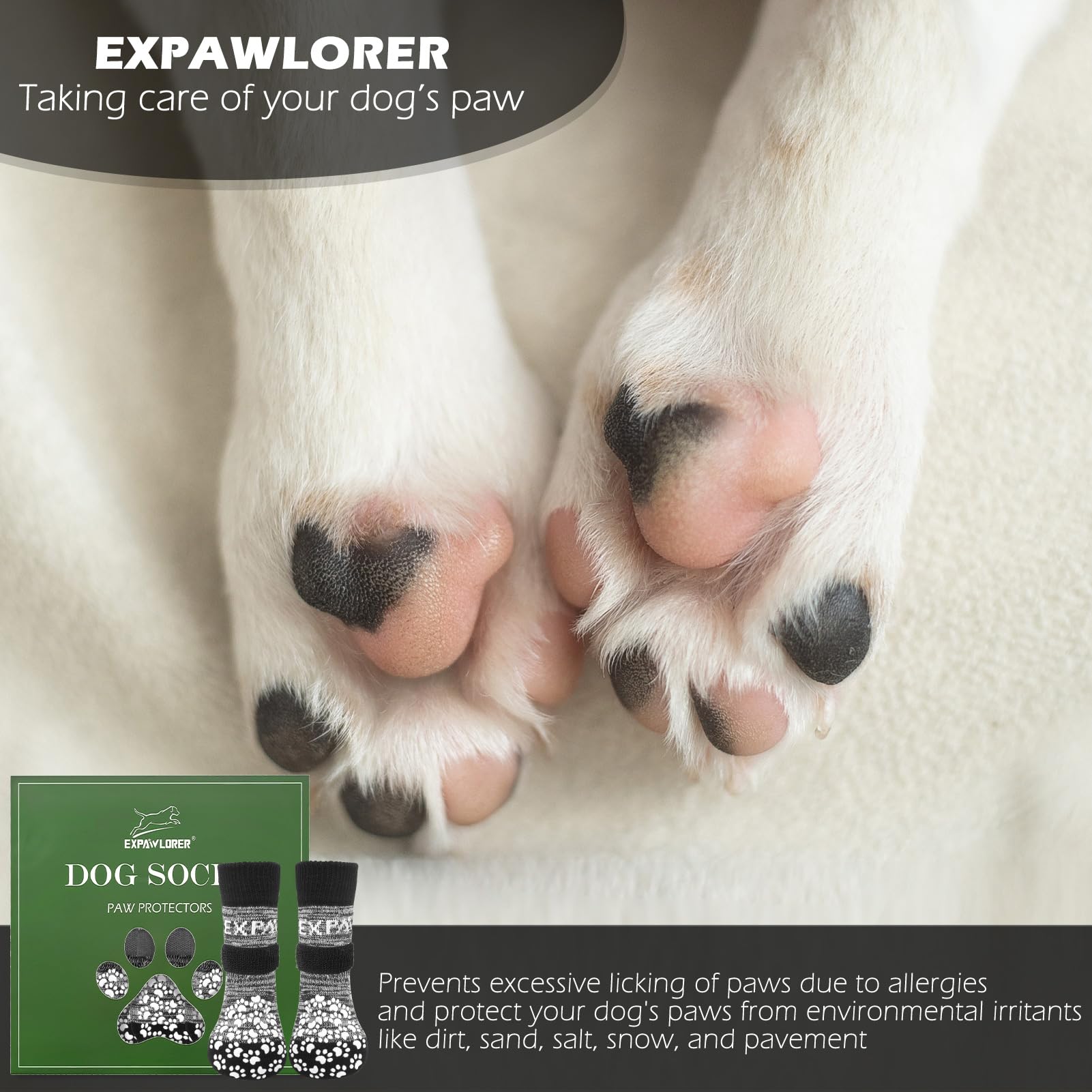 EXPAWLORER Antypoślizgowe skarpetki dla psów, łapy, zatrzymujące lizanie – ochraniacz łapy psa, dwustronna, świetna kontrola trakcji, do podłóg z twardego drewna w pomieszczeniach, skarpetki dla psów