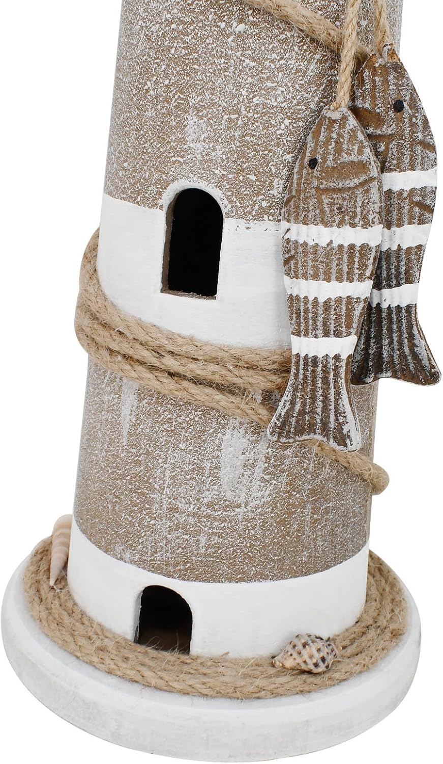 K KILIPES Wood Lighthouse Beach Nautical Home Decor, 17.5" H LED Lighted Light House Sculpture Tabletop Centerpiece Coastal Decoration for Bathroom Bedroom Livinging Room