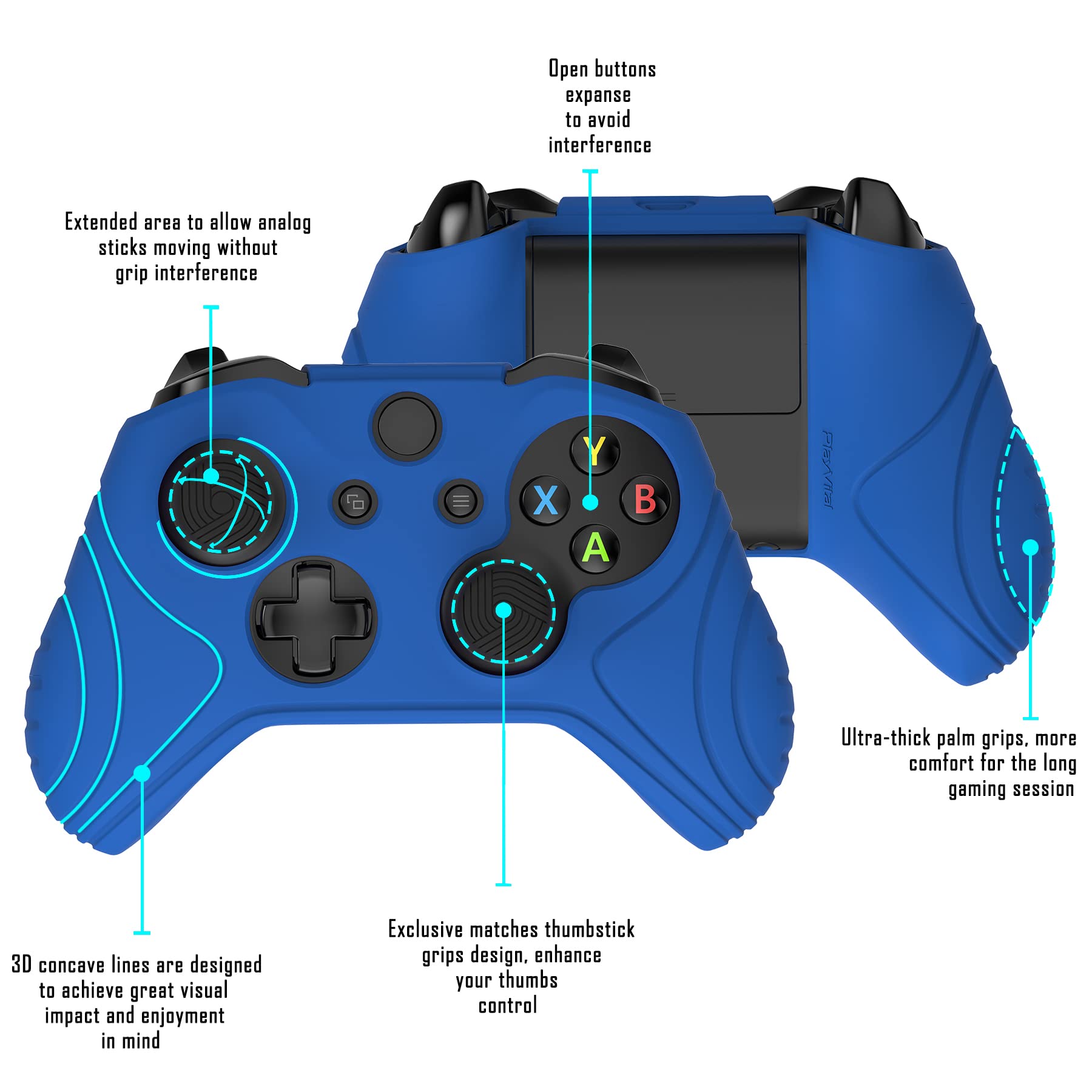 PlayVital Cover Custodia per Xbox One S X Controller Joystick Skin Protettiva Silicone Gomma Antiscivolo con Gommini Coprilevette Analogiche-Samurai Edizione(Azzurro)