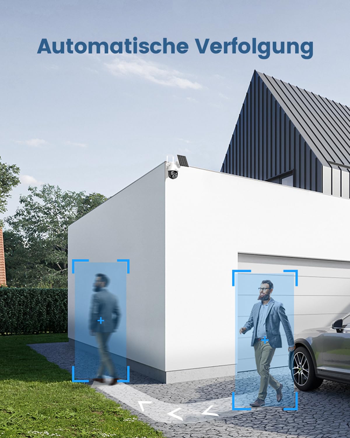 aosu 3K Überwachungskamera Aussen Akku Solar, 5MP Kabellose WLAN-Überwachungskamera für den Außenbereich zur Haussicherheit, 360° Panoramisches PTZ, Automatische Verfolgung, Nachtsicht, 2 STK
