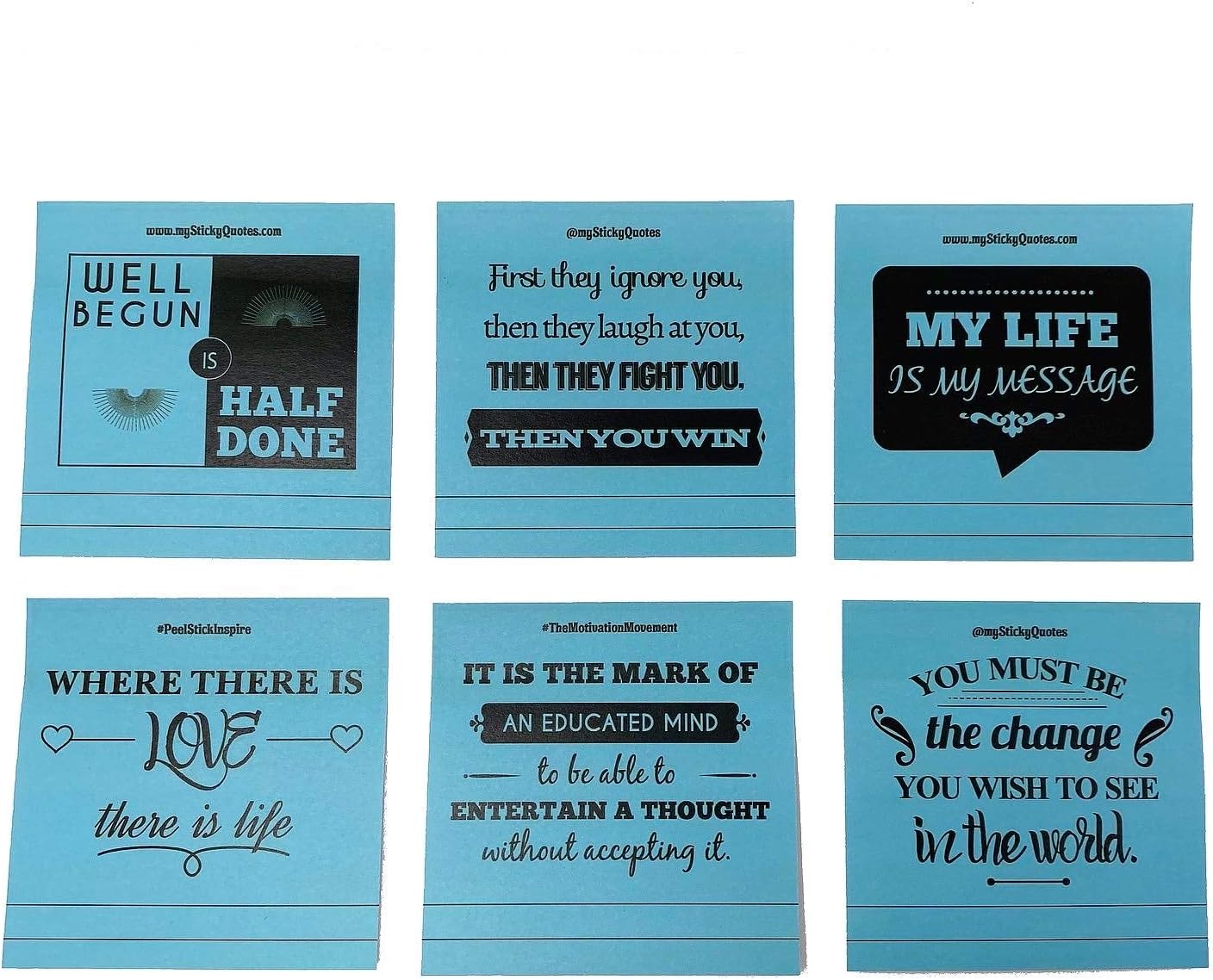 AAWFHRIE Tirrito Sticky Notes Words of Wisdom Inspirational Quotes - Perfect for Quote of The Day & On The Go Inspiration - 2 Pads 50 Sheets/Pad 50 Unique Quotes & Designs - Blue Notes