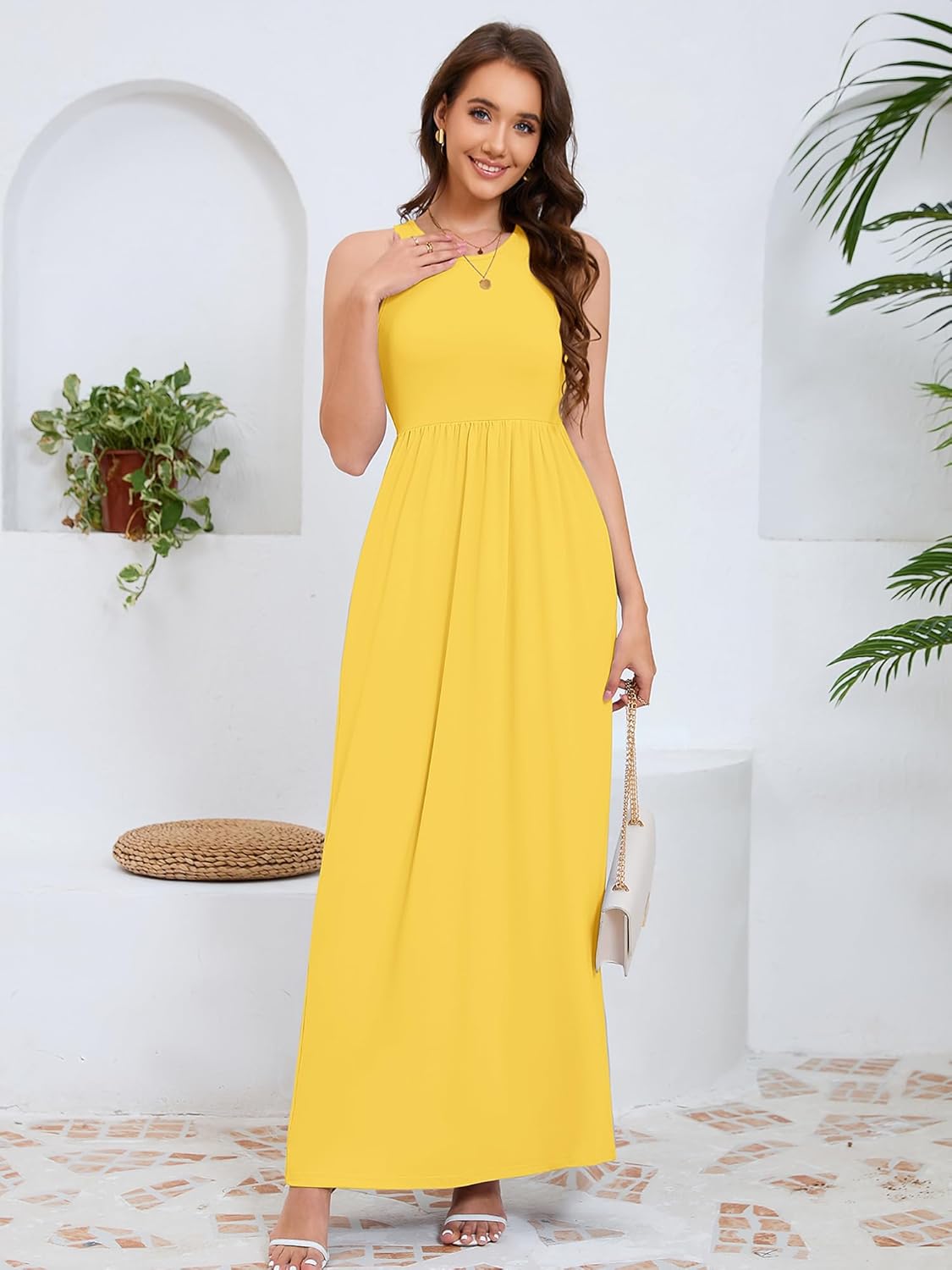 DEARCASE Women's Sleeveless Maxi Dress Casual Plain Loose Summer Vacation Beach Long Dresses with Pockets - Image 6