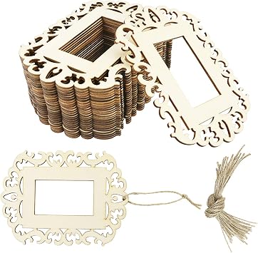 WYKOO 24 Pieces Unfinished Wood Picture Frames, 4.3 x 5.9 Inch Wooden Photo Frame with Jute Rope for Decoration, Crafts, DIY Painting Project, Display and Holds Pictures