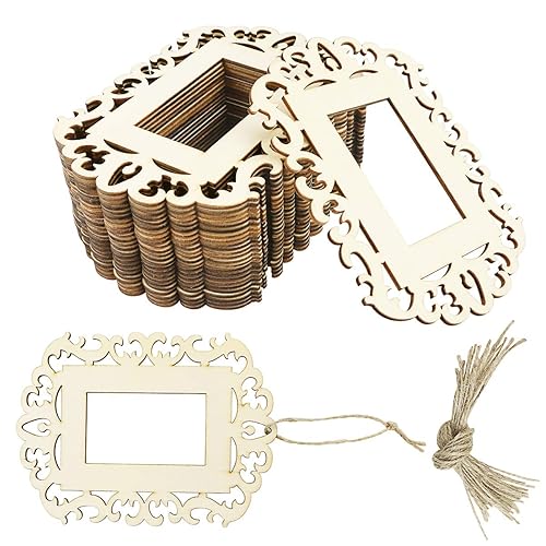 WYKOO 24 Pieces Unfinished Wood Picture Frames, 4.3 x 5.9 Inch Wooden Photo Frame with Jute Rope for Decoration, Crafts, DIY Painting Project, Display and Holds Pictures