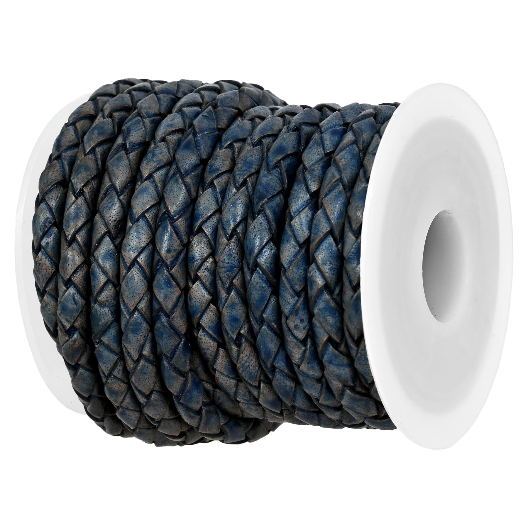 GENIQUE Real/Genuine Round Braided Leather Cord String Rope Folded, Leather Rope for Crafts, Jewelry Making, Necklace, Bracelets (Blue Distress, 5mm)