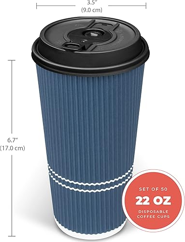 Miniatura 9 de To Go - Tazas de café con tapas, taza de café desechable de 22 onzas con tapa (50 juegos). Tazas calientes de papel de viaje grandes para bebidas
