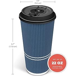 Glowcoast To Go Coffee Cups With Lids - 22 oz Disposable Coffee Cup With Lid. Large Togo Travel Paper Ripple Hot Cups Insulated For Hot, Cold Beverage Drinks, No Sleeves Needed (50, Royal Blue)