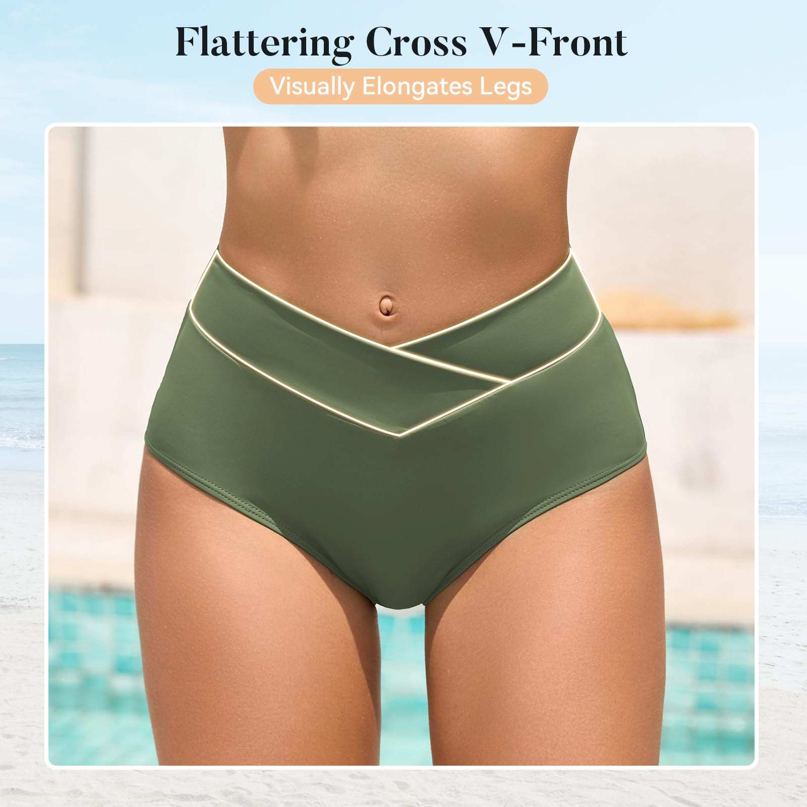 Slip bikini con taglio a V per donna copertura completa a vita alta costume da bagno pantaloni da bagno incrociato V anteriore costume da bagno
