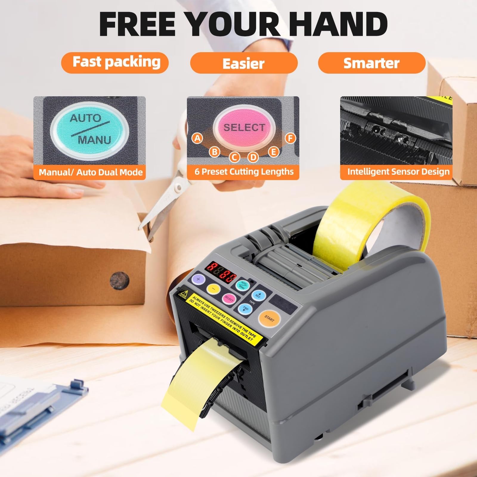 Distributeur automatique de ruban adhésif pour expédition et emballage cadeau, longueur 5–999 mm, parfait pour les écoles, les restaurants, les entreprises et les maisons
