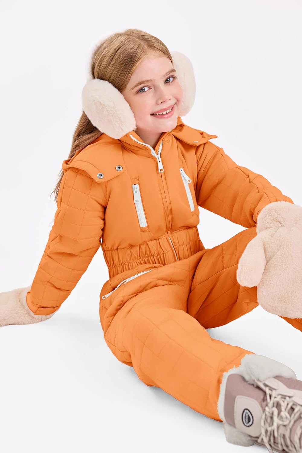 Haloumoning Kids Snow Suit Girls Hooded Waterproof Insulated One Piece Ski Suit 5-14 Years - Image 4