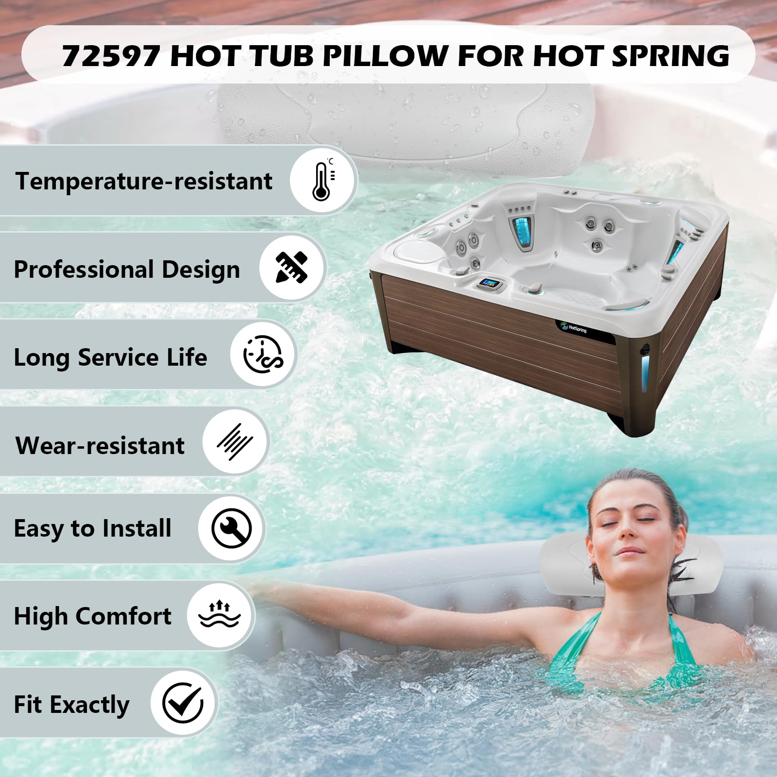 72597 Whirlpool-Kissen, Ersatz für Hot Spring Vista Whirlpool Spa Envoy Whirlpool Kissen Vanguard Jetsetter Prodigy Highlife Sovereign Series Whirlpool Kopfstütze 2002–2007