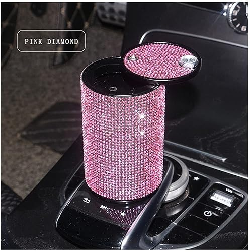 Miniatura 4 de Cenicero de cigarrillos de automóvil con diamantes brillantes portátil con tapa, a prueba de olores, cenicero de automóvil con diamantes de cristal