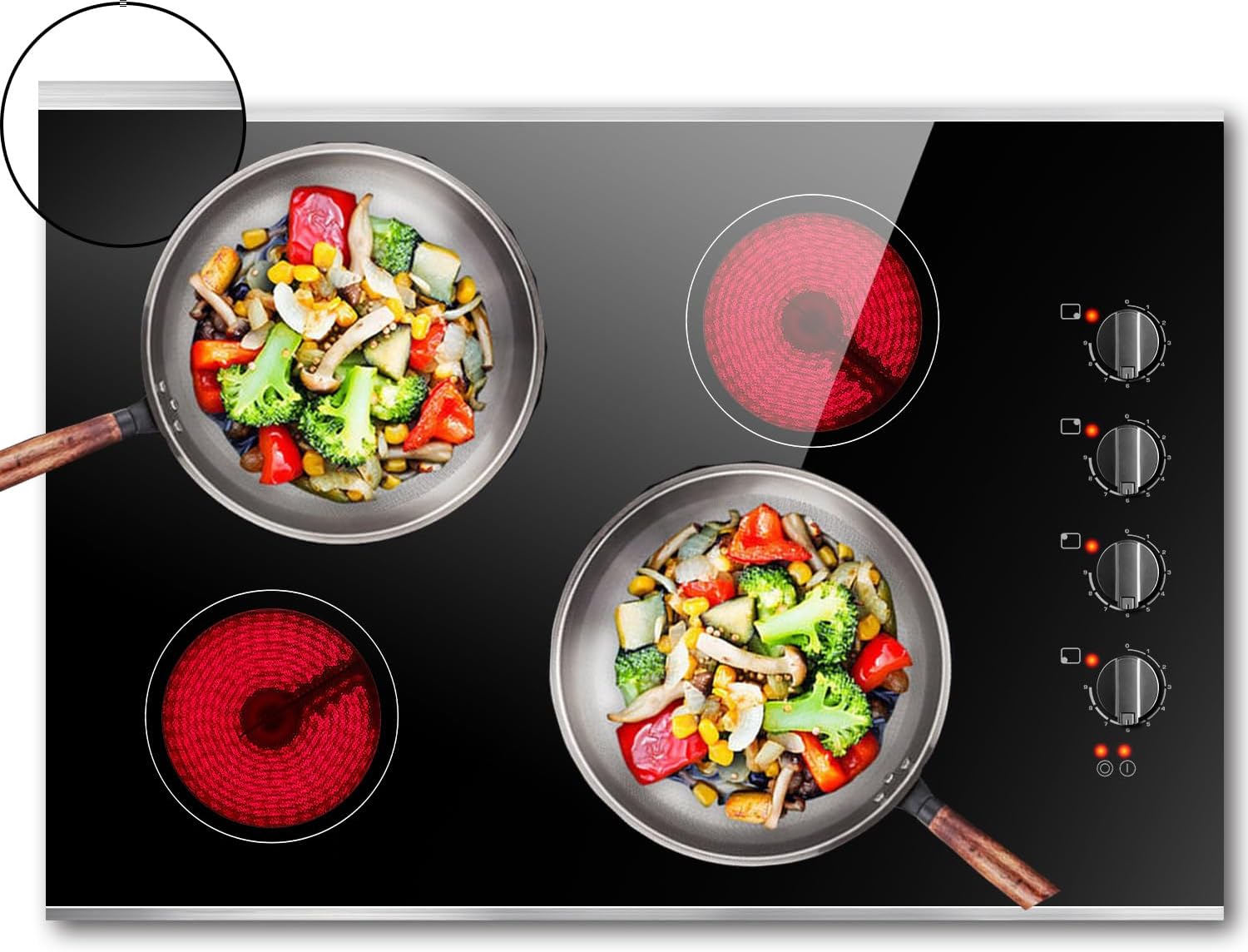 30 Inch Electric Cooktop, Knob Control 4 Burners Electric Stove Top, 30" Radiant Ceramic Cooktop, Equipped with Metal Border, 6700W High Power, No Plug Suitable for 220~240V